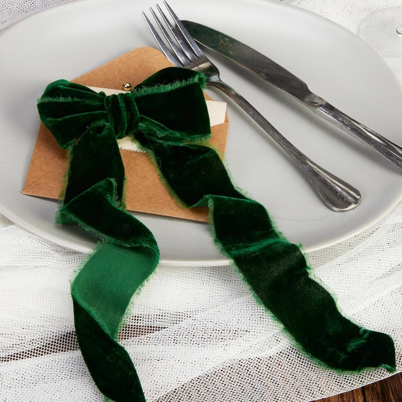 Keypan Green Velvet Ribbon for Gift Wrapping - 1 1/2 inch Wide Handmade Fringe Fabric Ribbons for Christmas Decorations, Baby Shower, Flower Bouquet - Image 5